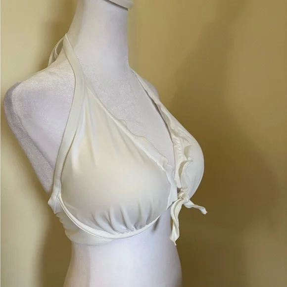 New Victoria’s Secret White Capri Ruffle Halter Bikini Swim Top Size 36DD - Picture 6 of 14